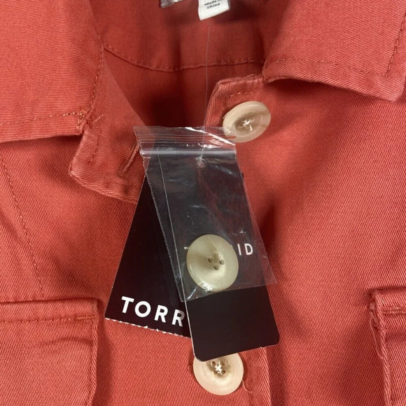 Torrid Women Jacket Size 4 Peach Pink Tencel Denim Chore Pocket Chambray Shacket - Picture 4 of 12